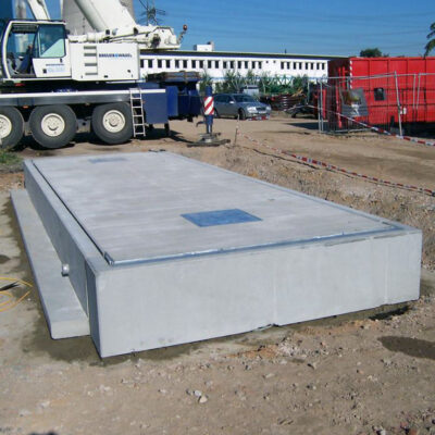 Flat underfloor scale with reusable foundations, 1- or 2-piece scale bridge and wall elements (LC)